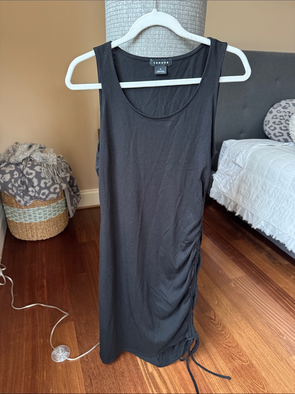 Trouve Black Sleeveless Ruched Tank Dress with Side Ties